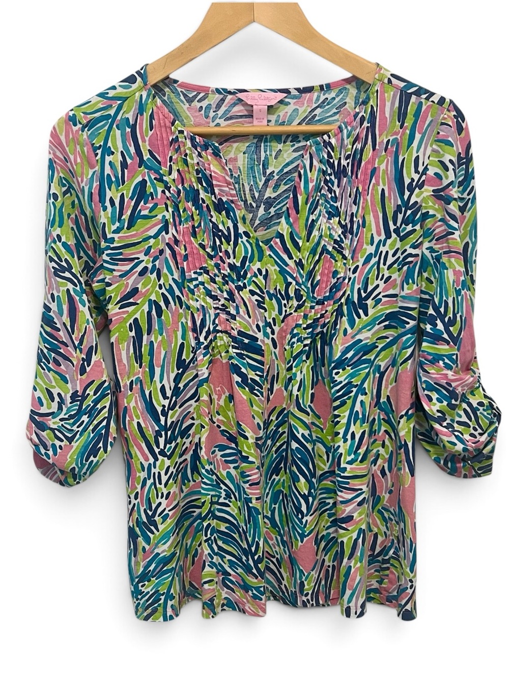 Lilly Pulitzer Printed Pima Cotton Roll-Tab Blouse Small